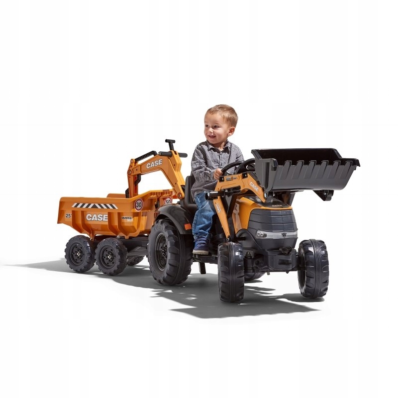 FALK Traktor Case IH Backhoe Pomarańczowy z Przyczepką Ruchoma Łyżka od 3 L