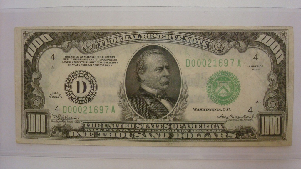 USA banknot 1000 dolarów 1934 Ohio stan 2+