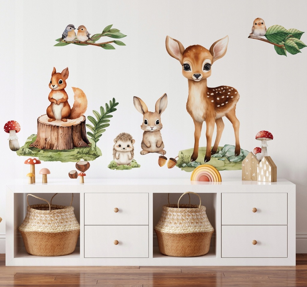 NAKLEJKA na ścianę ścienna ZWIERZĘTA LEŚNE SARENKA LAS NAKLEJKI Zestaw XXL