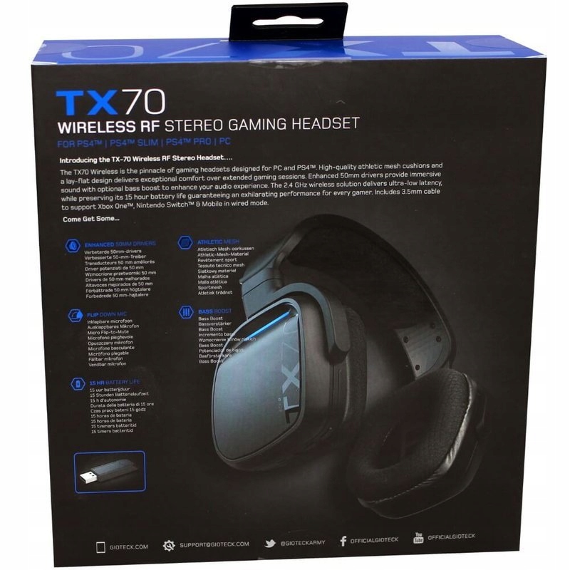 Gioteck Słuchawki bezprzewodowe TX-70S PS5/PS4/PC