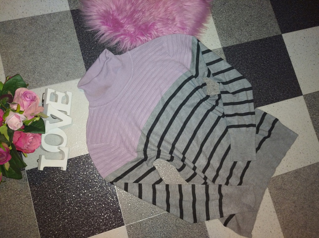 PASTELOWY SWETER DAMSKI GOLF PASKI HIT M/L