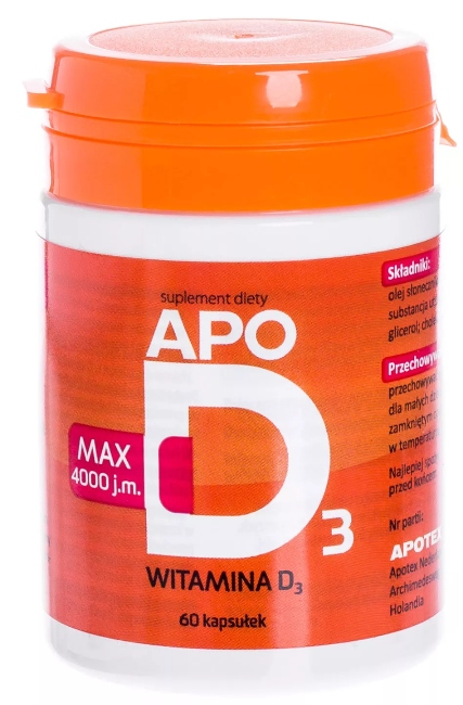 APO D3 MAX, witamina D3, 4000j.m., 60 kapsułek