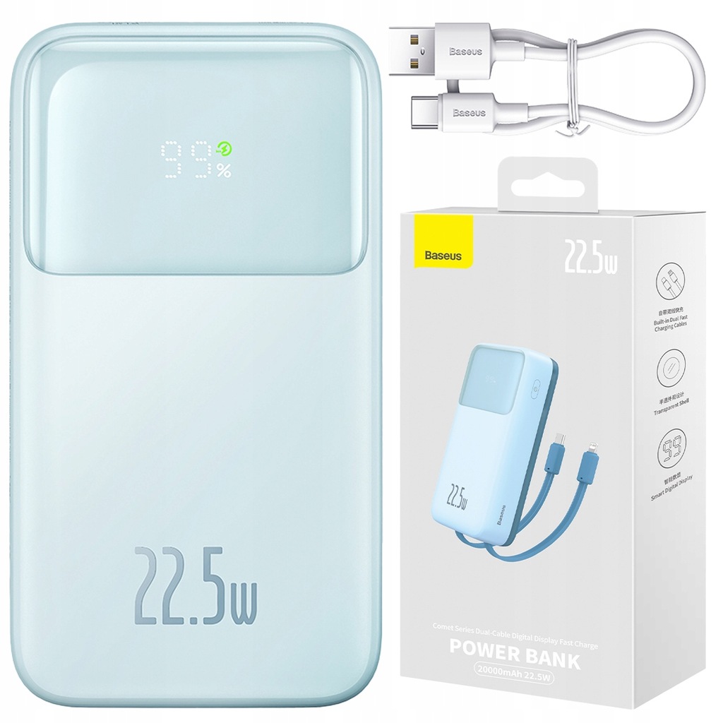 BASEUS POWER BANK SZYBKIE ŁADOWANIE 20000MAH 22.5W KABEL USB-C