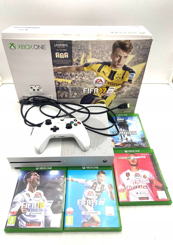 Konsola Xbox One S 500 GB biała + 4 gry, pad i okablowanie