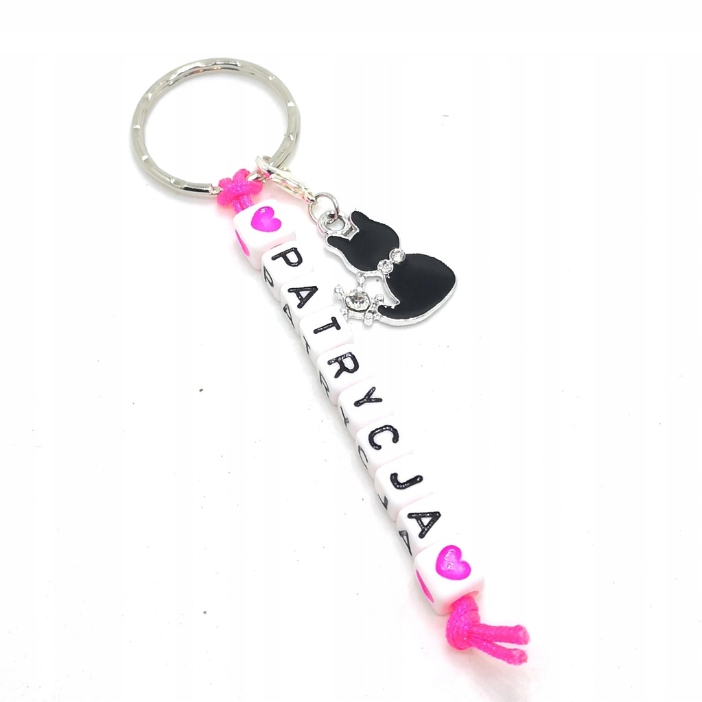 Breloczek do kluczy z imieniem napis kot cyrkonie - 8961678508