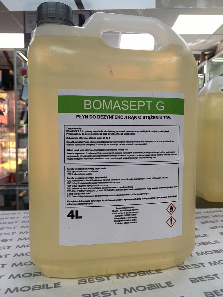 BOMASEPT G PŁYN DO DEZYNFEKCJI RĄK 70% 4 LITRY FV