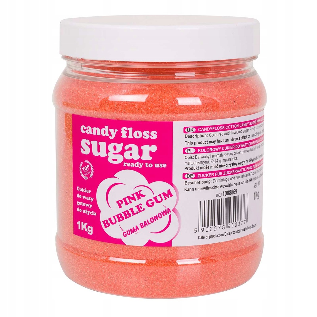 Kolorowy cukier do waty cukrowej różowy o smaku gu