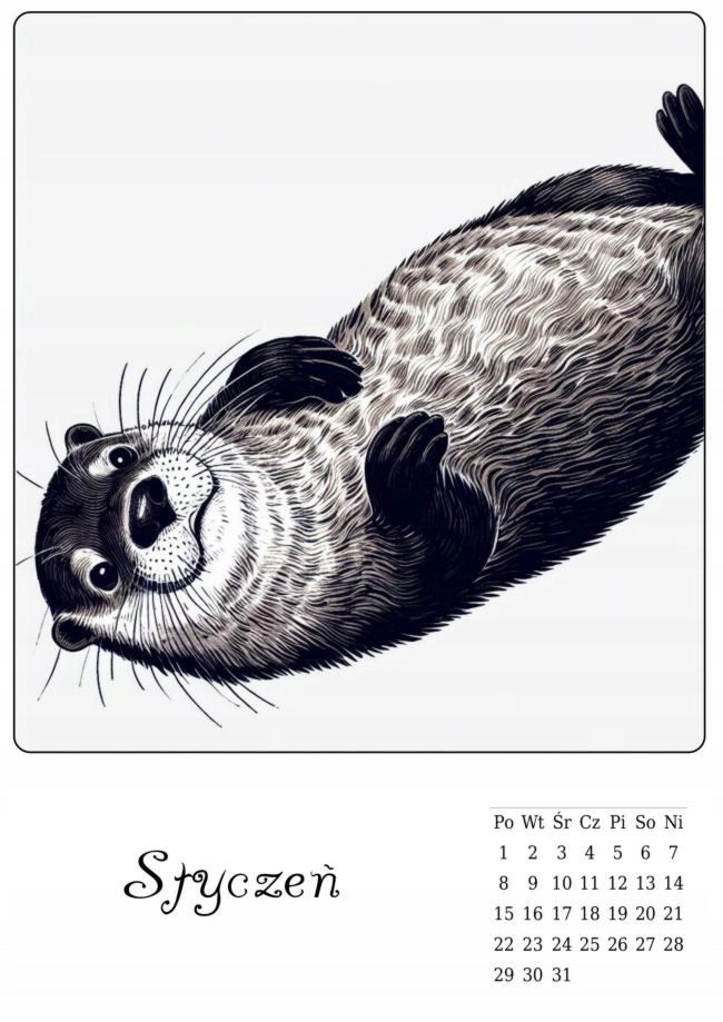 A5 Kalendarz 2024 wydra wydry otter zwierzęta sekretne życie wydry