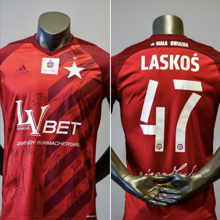 Koszulka Wisła Kraków Kacper Laskoś autografy