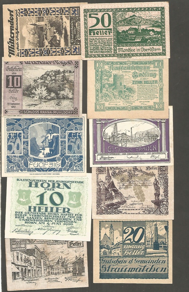 ZESTAW BANKNOTÓW AUSTRIA -- 10 sztuk -- zestaw 15