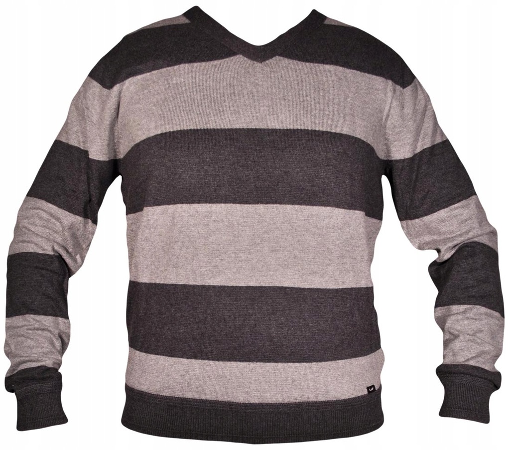 LEE sweter GREY stripes V NECK KNIT _ L 40
