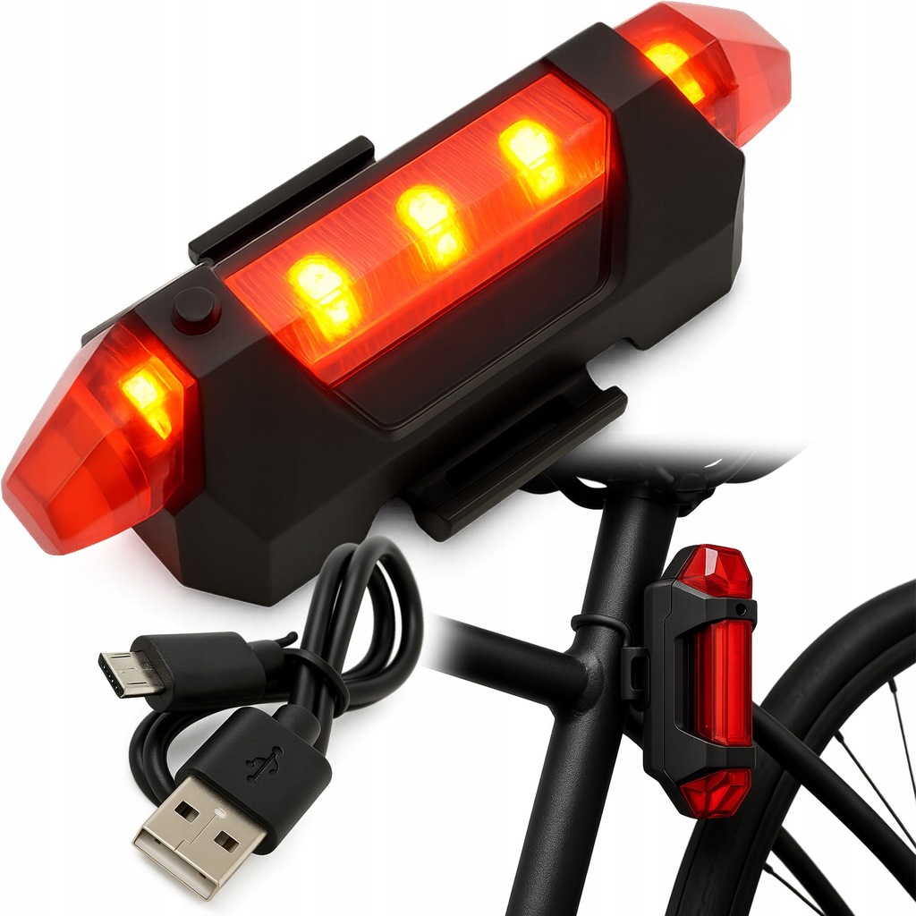 LAMPKA ROWEROWA TYLNA TYŁ NA ROWER ŁADOWANA AKUMULATOROWA USB 4 TRYBY