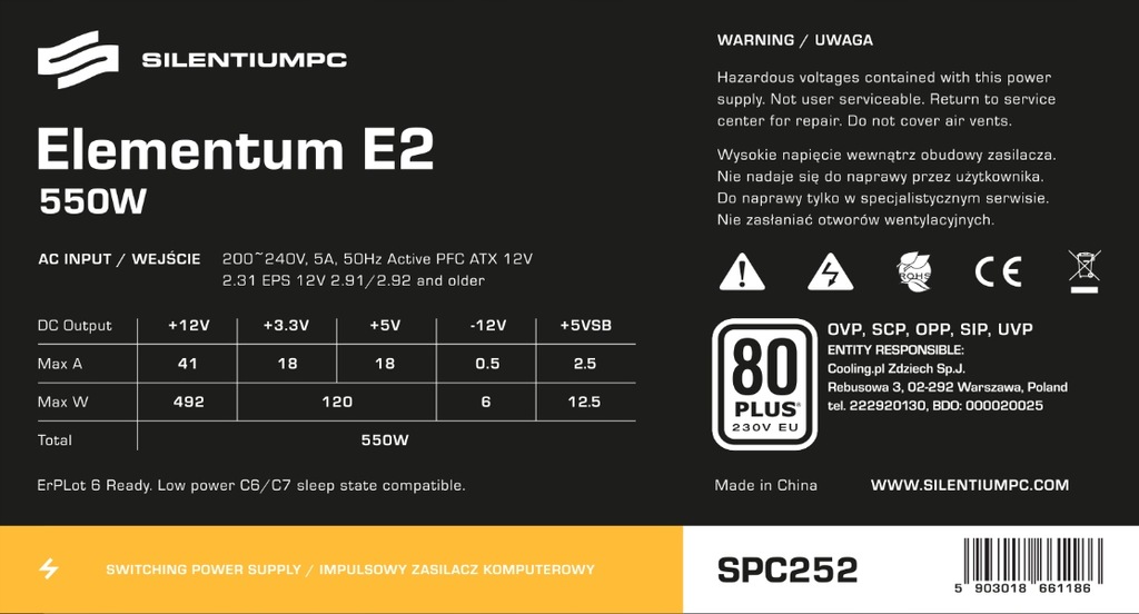 Купить Блок питания Silentiumpc Elementum E2 550 Вт SPC252: отзывы, фото, характеристики в интерне-магазине Aredi.ru