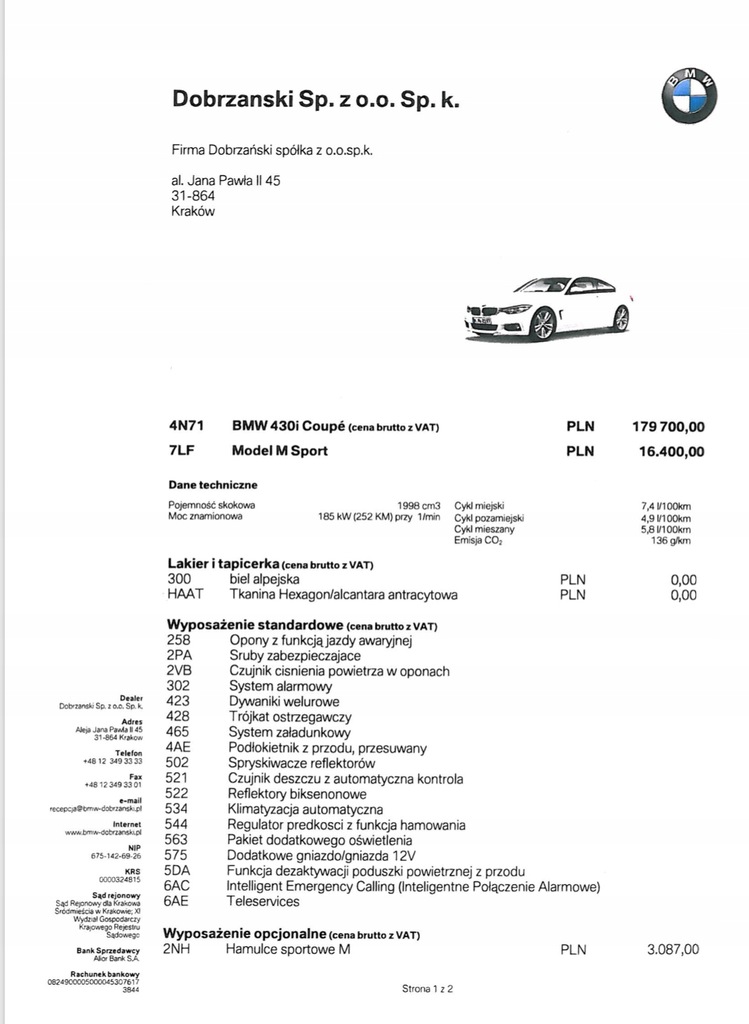 BMW 4 M Performance Polski Salon Pakiet Serwisowy
