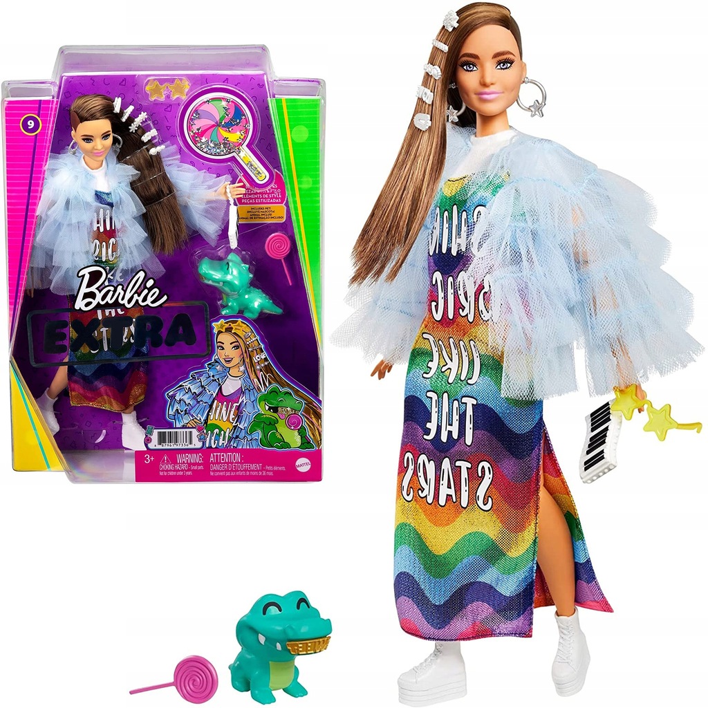 Lalka Barbie Extra Moda GYJ78 Akcesoria Lizak Tęcza Zwierzątko Krokodyl 3+