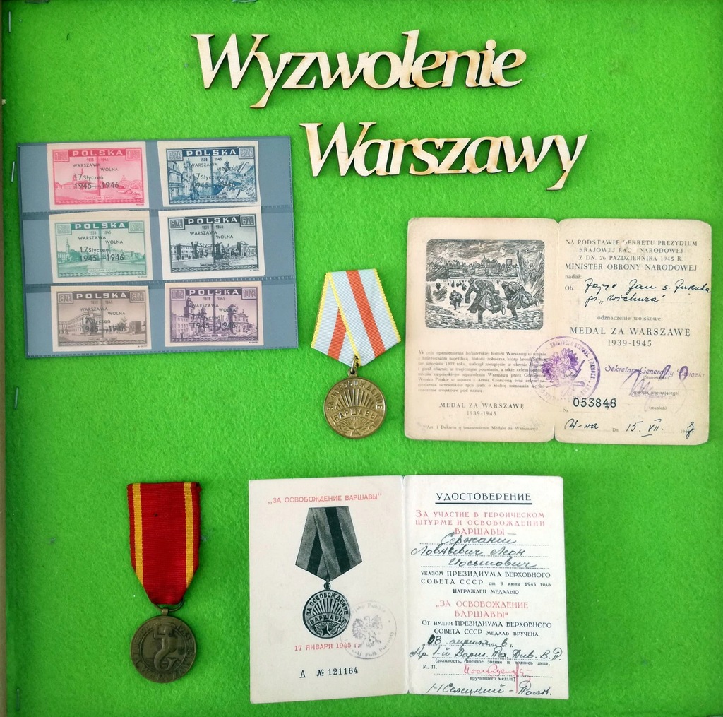 2 medale legitymacje drobiazgi Wyzwolenie Warszawy
