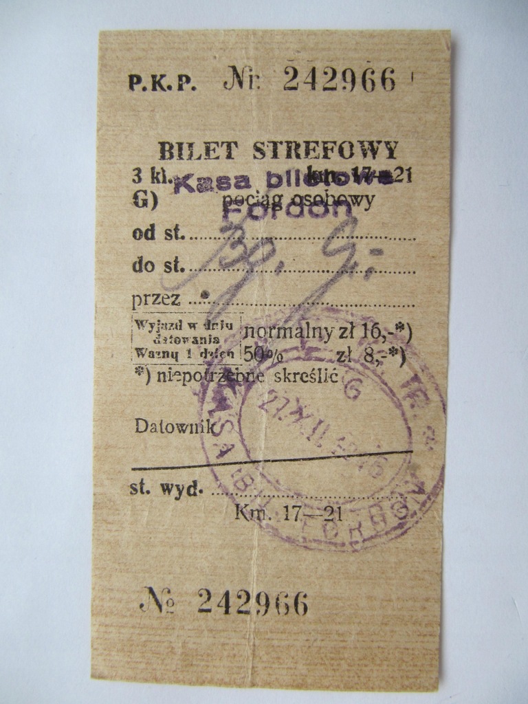 FORDON - Bydgoszcz. PKP 1945 r. Stempel, pieczątka