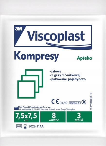 VISCOPLAST Kompresy gazowe jałowe 7,5*7,5 3sztuki