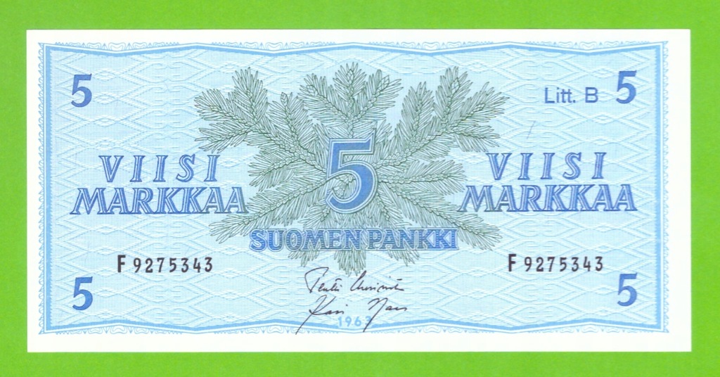 FINLANDIA 5 MARKKAA 1963(21) P-106A UNC