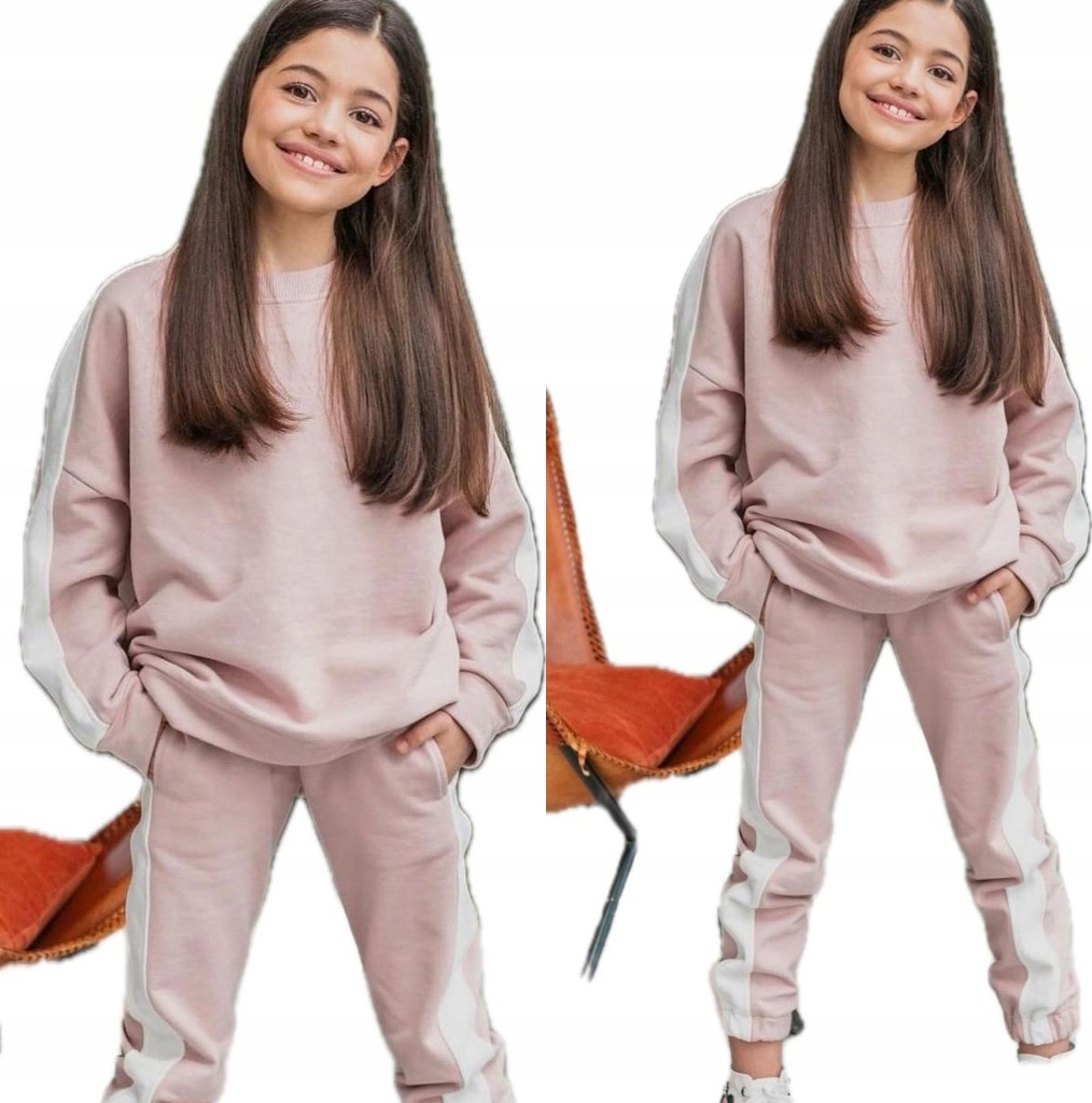 122-128 Dres komplet dziewczęcy 2 częściowy bluza spodnie pudrowy róż.