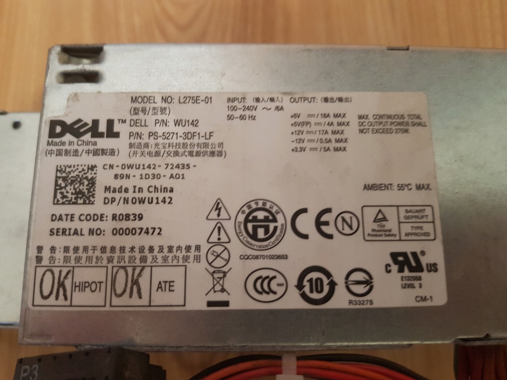 Zasilacz Dell L275E-01 275W WU142