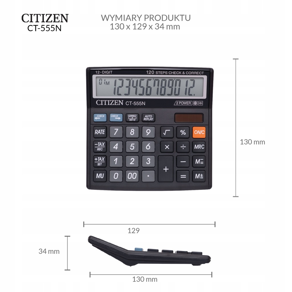 Купить Калькулятор офисный CITIZEN CT-555N 12-разрядный: отзывы, фото, характеристики в интерне-магазине Aredi.ru