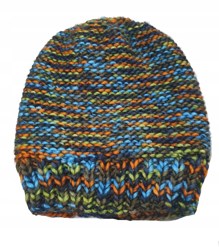 Czapka , duża smerfetka kolorowa, dziergana unisex