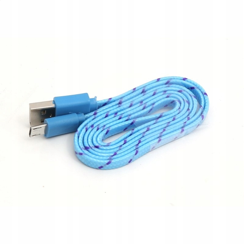 OMEGA CAMELEON FABRIC BRAIDED MICRO USB TO USB FLAT CABLE KABEL 1M BLUE TE
