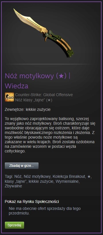 CS GO Nóż motylkowy WIEDZA / Butterfly Knife LORE