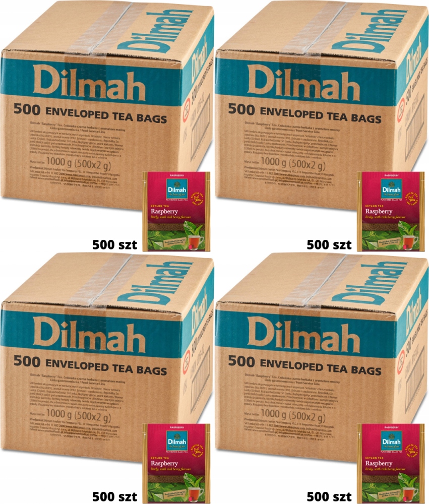 Herbata czarna aromatyzowana w kopertach Dilmah Raspberry malina 500szt x4