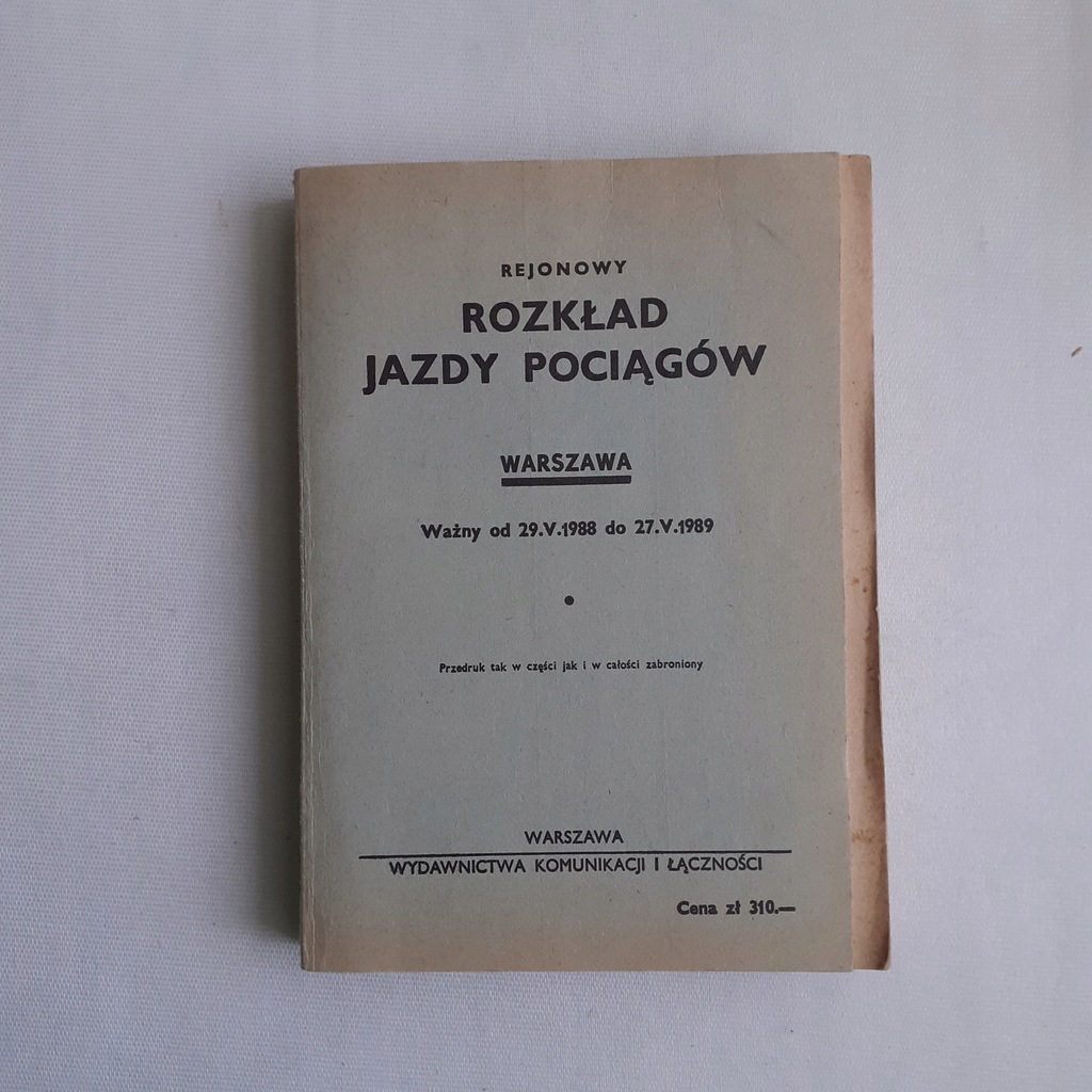 Rejonowy Rozkład Jazdy Pociągów Warszawa 1988 - 1989 r