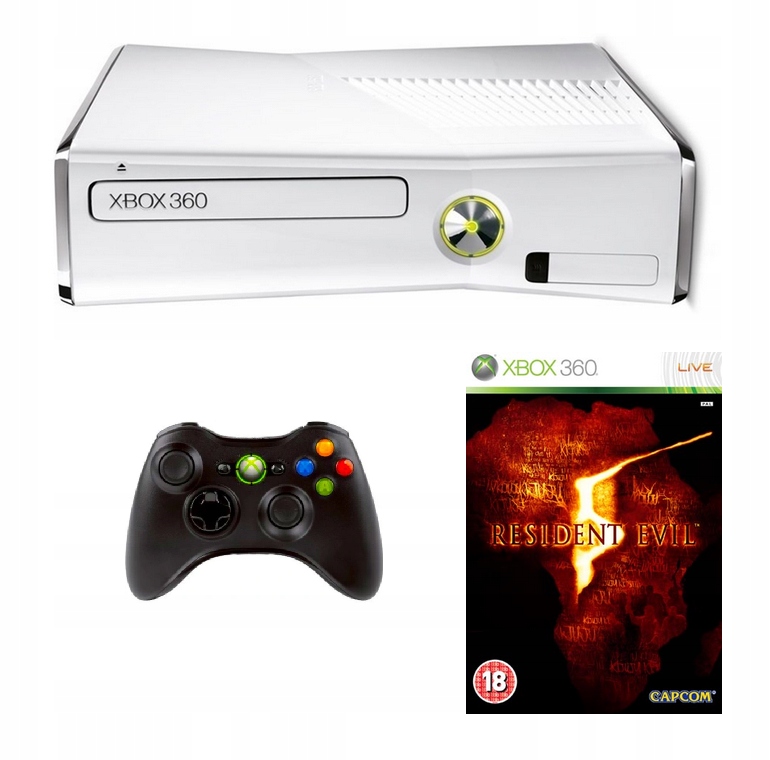 Konsola Xbox 360 Biała + Dysk 500 GB + Resident 5