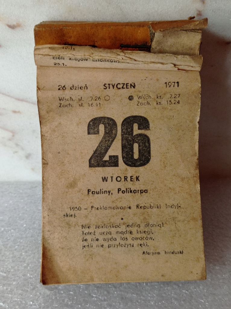 Kalendarz zdzierak listkowy PRL1971r książka i wie
