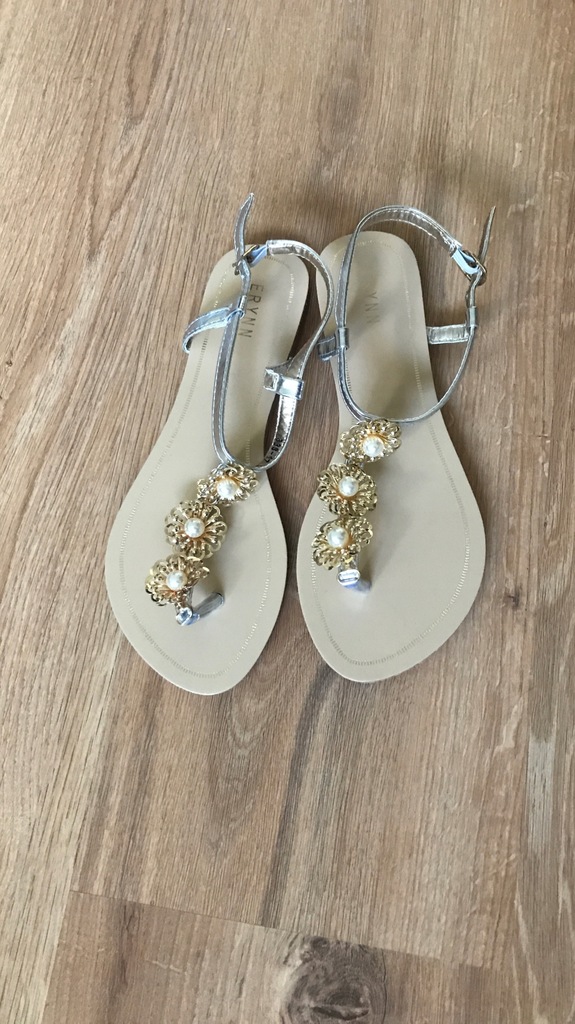 Piękne nowe sandałki sandały japonki srebrne złote
