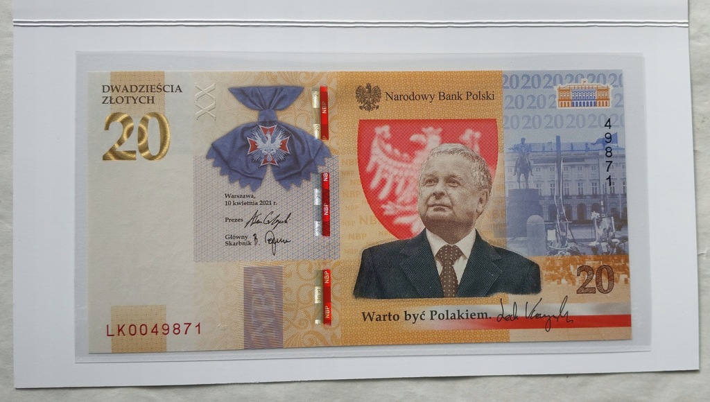 banknot - 20 złotych - LECH KACZYŃSKI - Warto Być Polakiem - 2021 / UNC