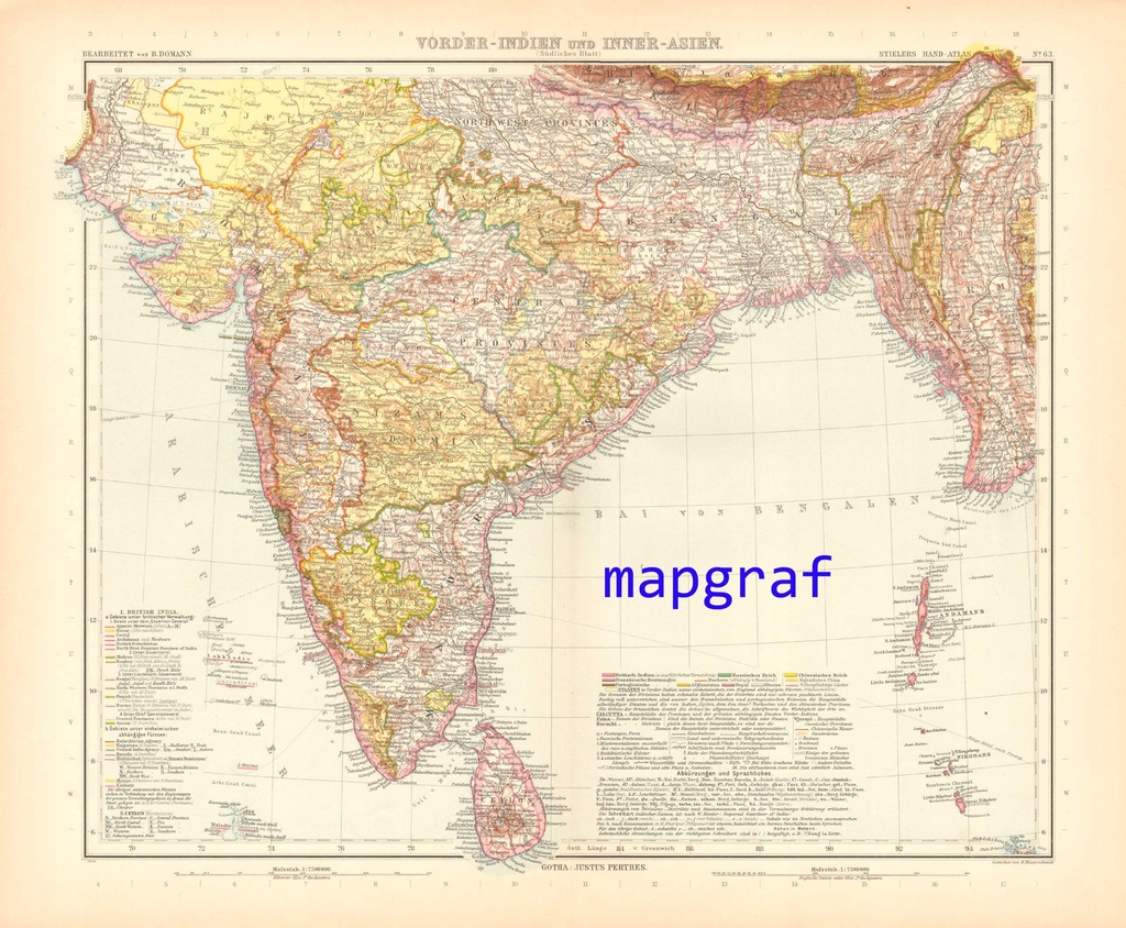 INDIE CEYLON BIRMA oryginalna mapa z 1906 roku 63