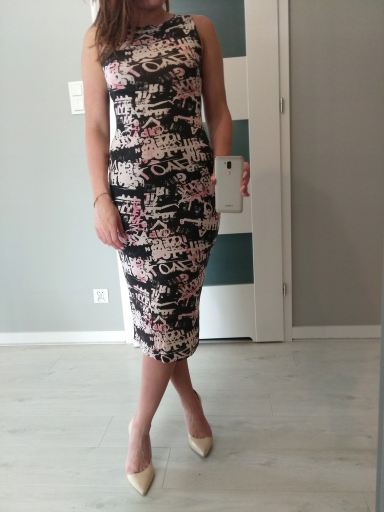 New Look sukienka midi ołówkowa czarno różowa