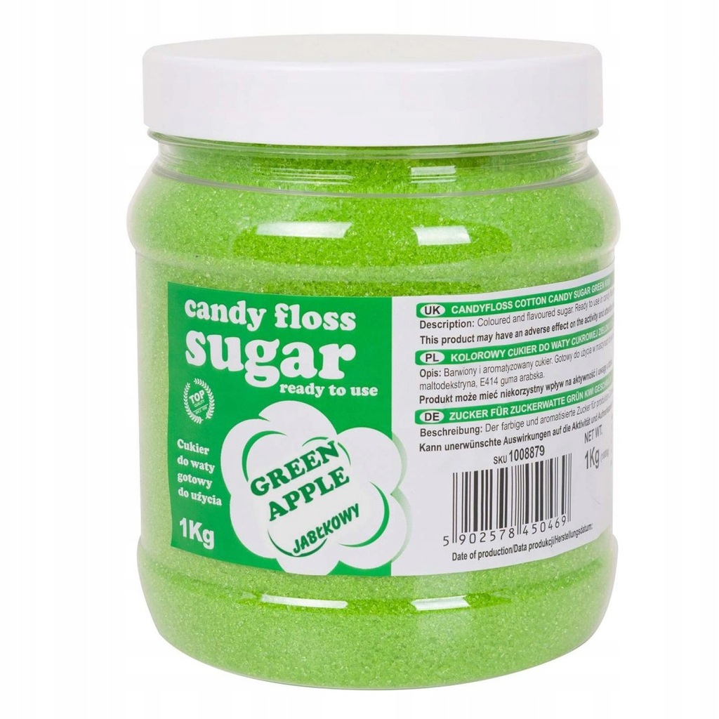 Kolorowy cukier do waty cukrowej zielony o smaku j