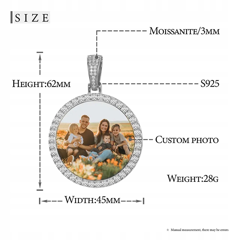 Fine Jewelry Round Memory Medallions Moissanite Custom Photo Pendant