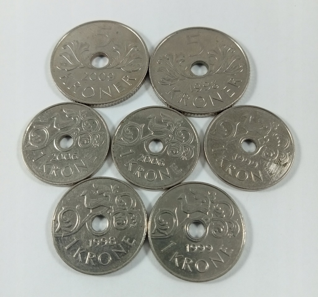 NORWEGIA - MONETY Z DZIURKĄ - ZESTAW