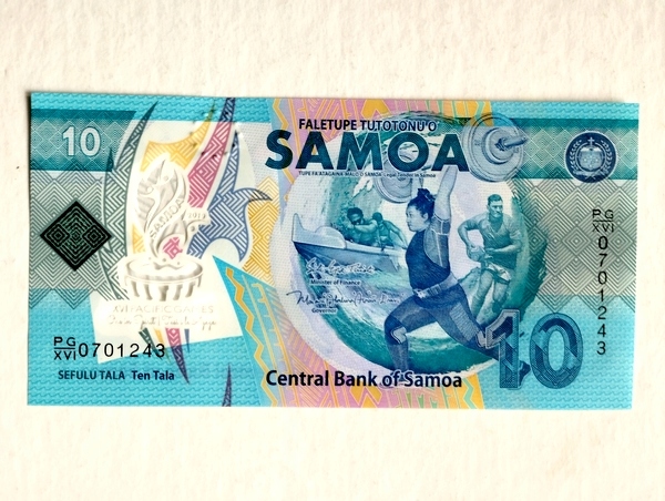 SAMOA - 10 tala 2019, P-45, UNC, polimer, XVI Igrzyska Pacyfiku, piękny !!!