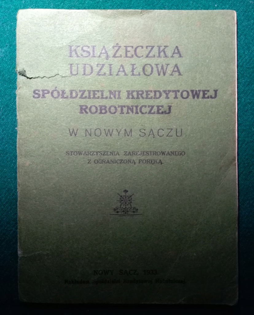 Przedw. książeczka udziałowa SKR Nowy Sącz 1935