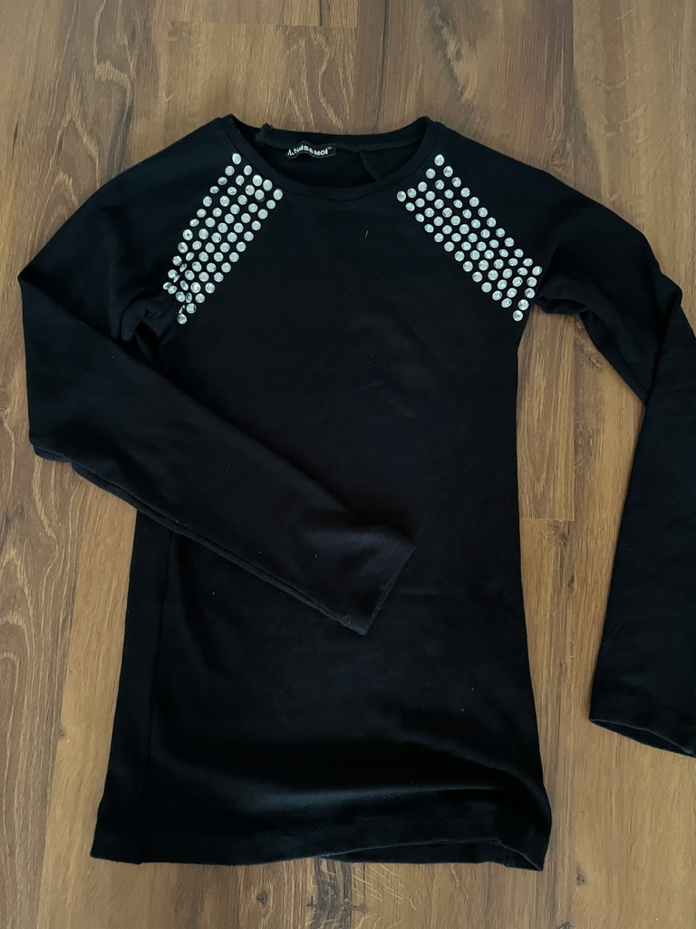 Bluzka czarna z cyrkoniami xs/s bawełna wiskoza