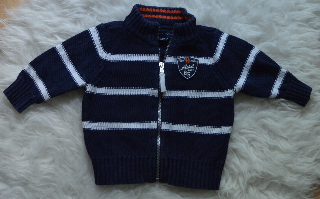 granatowy sweter Tommy Hilfiger paski 6-9M 74cm