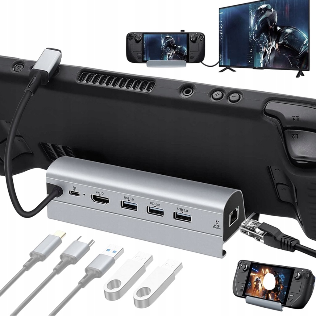 STACJA DOKUJĄCA DO STEAM DECK HUB USB-A HDMI 4K ETHERNET 55W