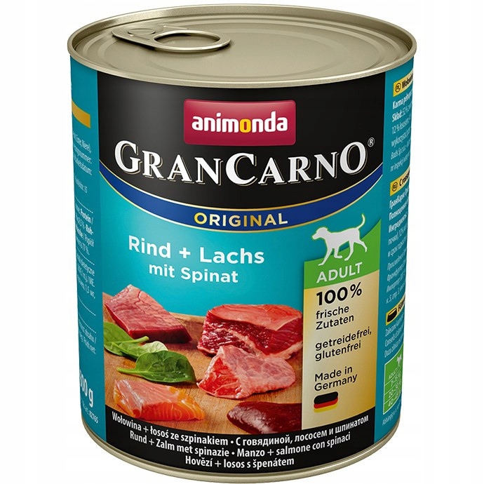 Animonda grancarno adult smak: wołowina, łosoś i szpinak 800g