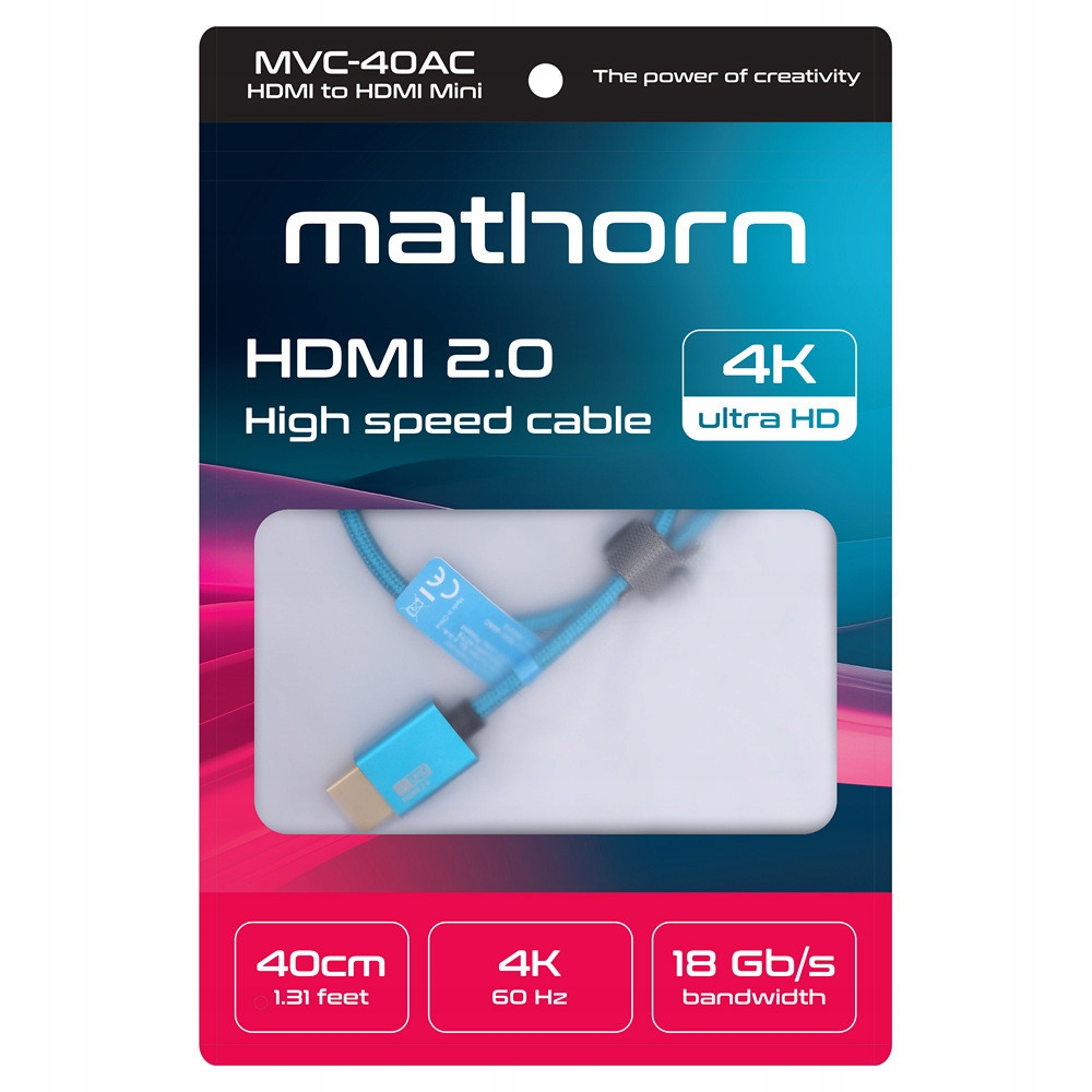 Kabel Mathorn MVC-40AC HDMI - HDMI Mini C 2.0 4K 60Hz 18Gbps 40cm