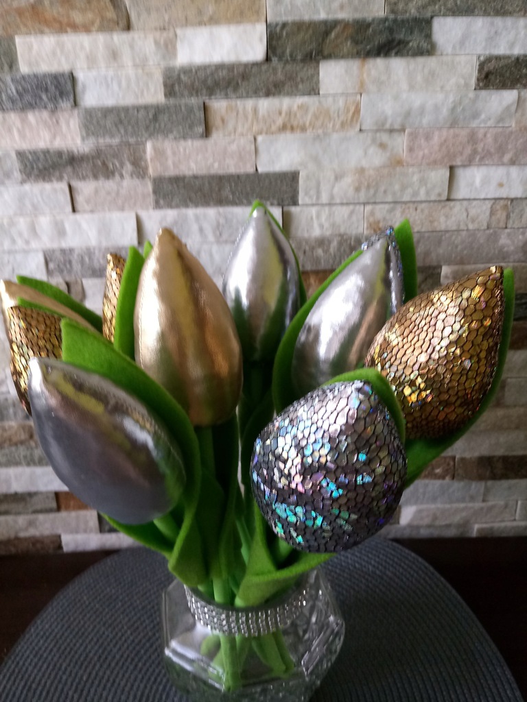 Tulipany szyte BUKIET 12szt złoto srebro