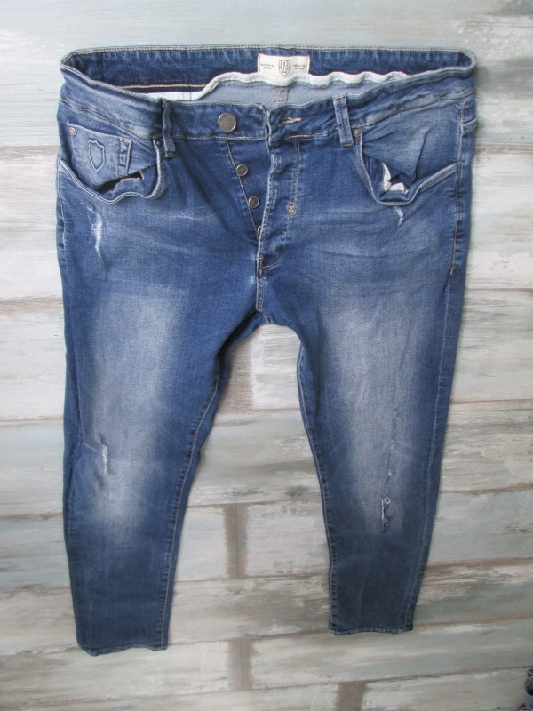 POLICE___przecierane męskie jeans RURKI___W36L32