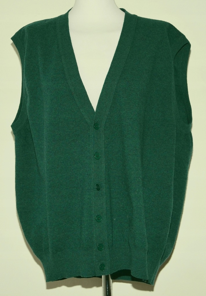BENETTON wełniany zielony sweter kamizelka rozm XL
